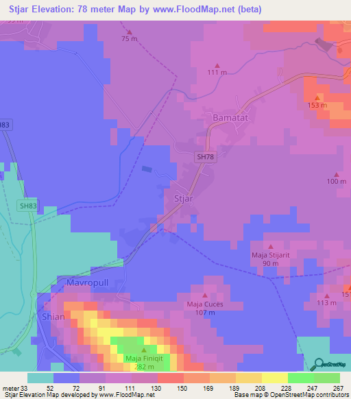 Stjar,Albania Elevation Map