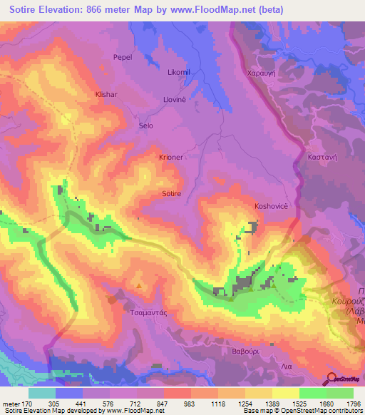 Sotire,Albania Elevation Map