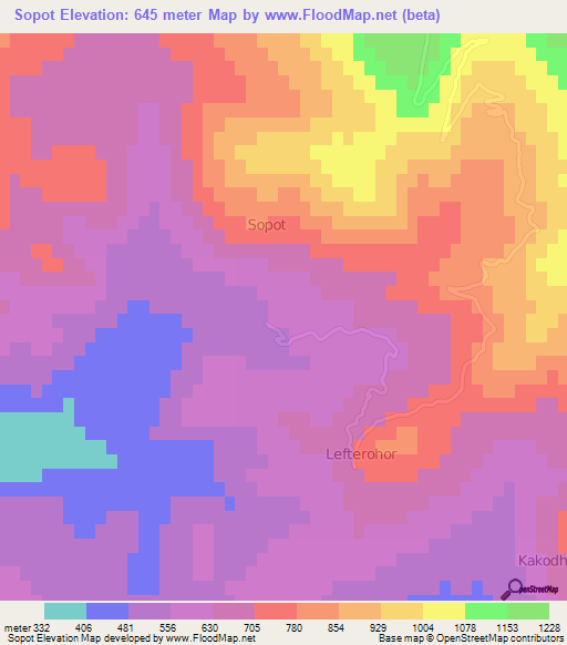 Sopot,Albania Elevation Map