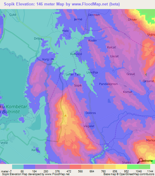 Sopik,Albania Elevation Map