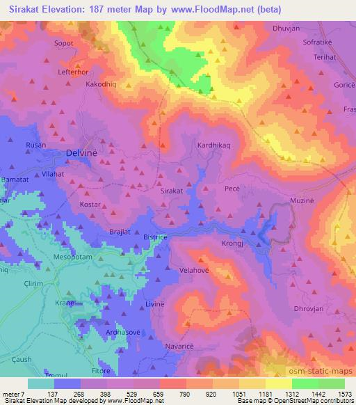 Sirakat,Albania Elevation Map