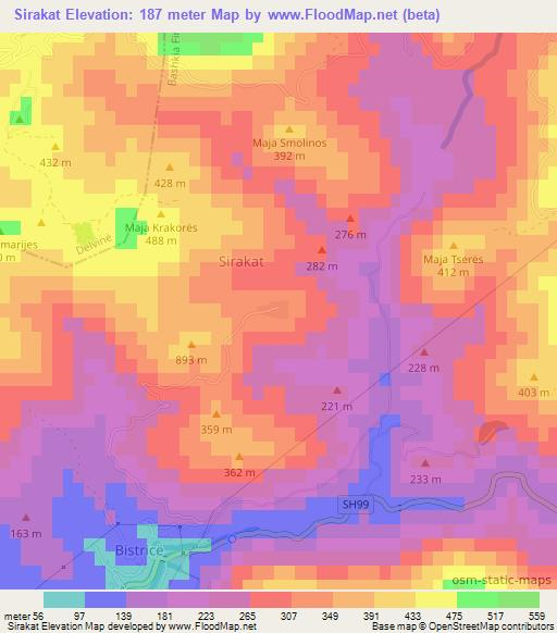 Sirakat,Albania Elevation Map