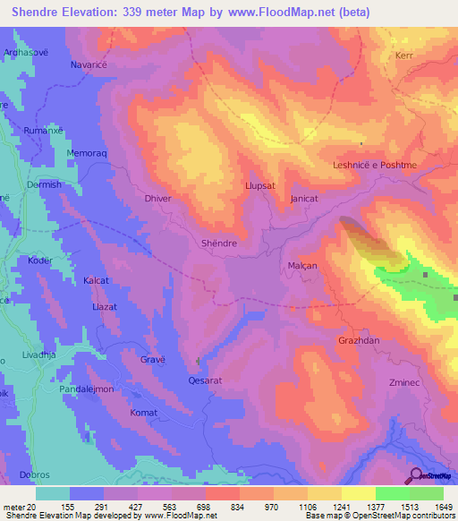 Shendre,Albania Elevation Map