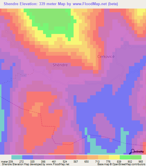 Shendre,Albania Elevation Map