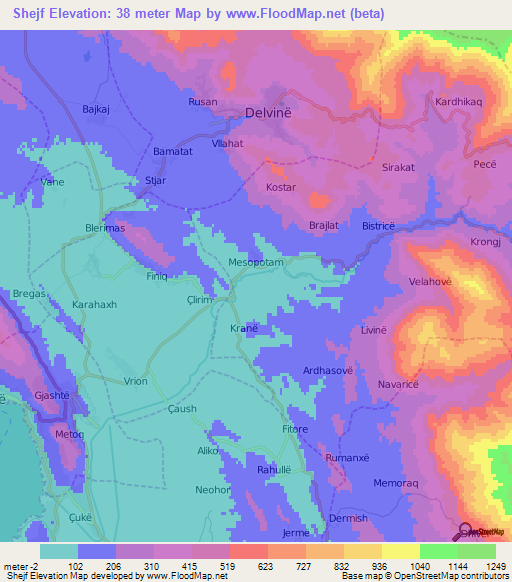 Shejf,Albania Elevation Map