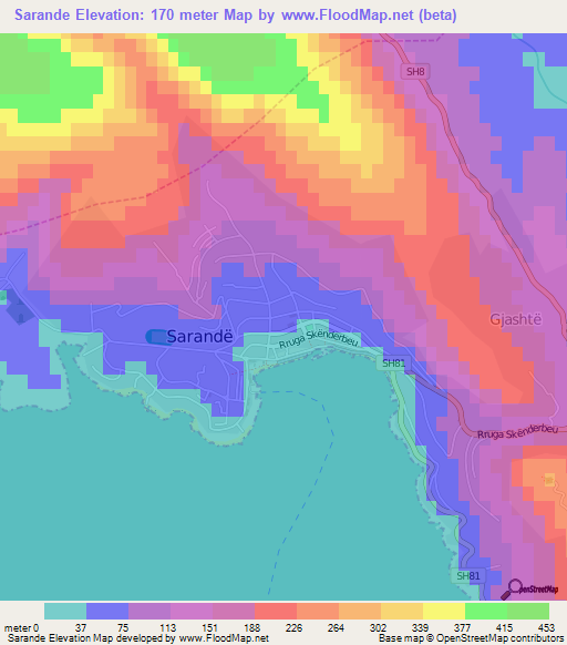 Sarande,Albania Elevation Map