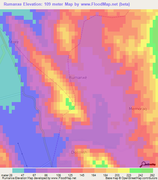 Rumanxe,Albania Elevation Map