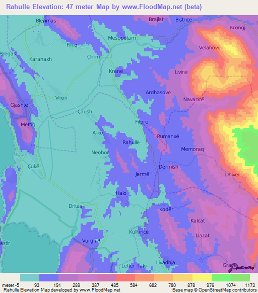 Rahulle,Albania Elevation Map