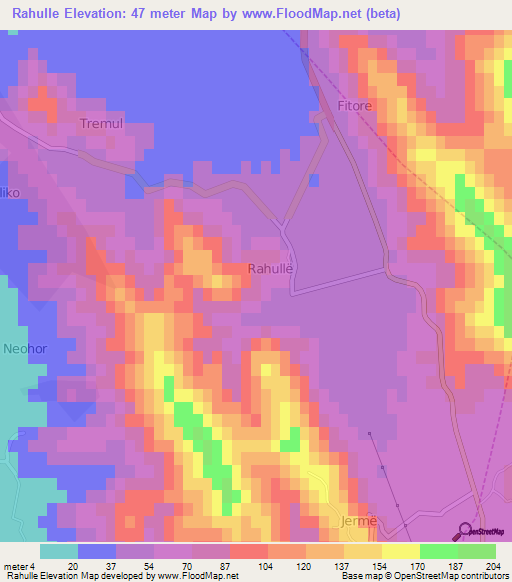 Rahulle,Albania Elevation Map