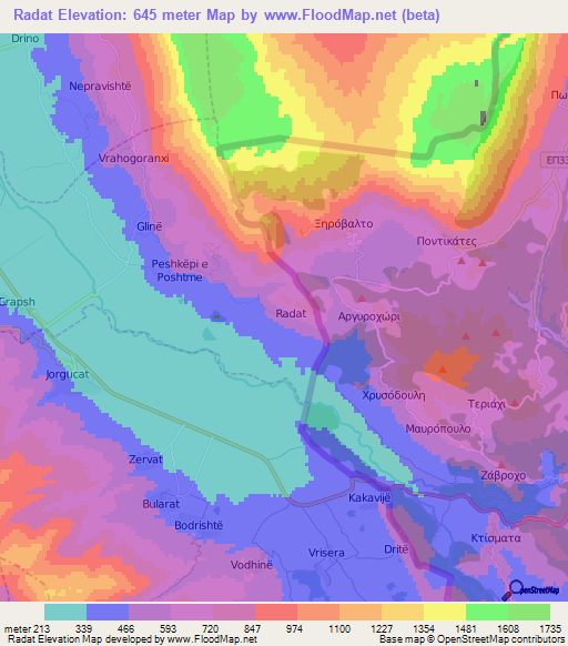 Radat,Albania Elevation Map