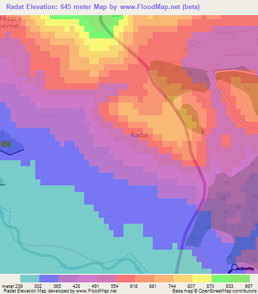 Radat,Albania Elevation Map