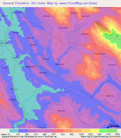 Qesarat,Albania Elevation Map