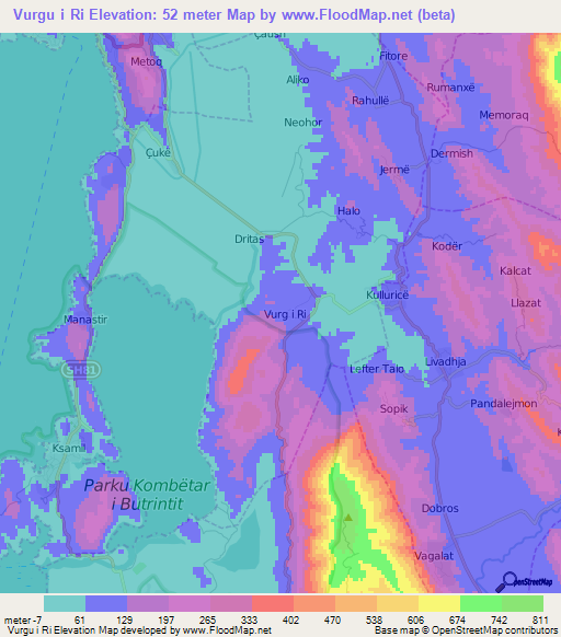 Vurgu i Ri,Albania Elevation Map