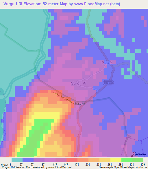 Vurgu i Ri,Albania Elevation Map