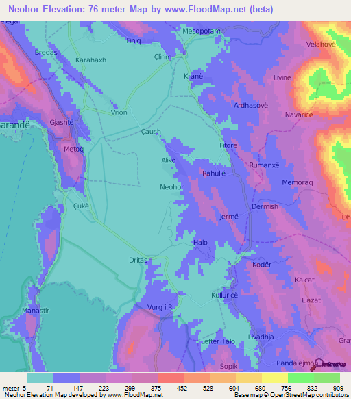 Neohor,Albania Elevation Map