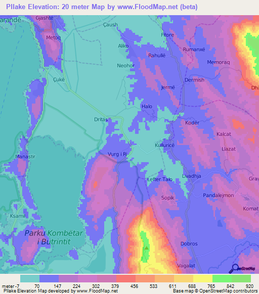 Pllake,Albania Elevation Map