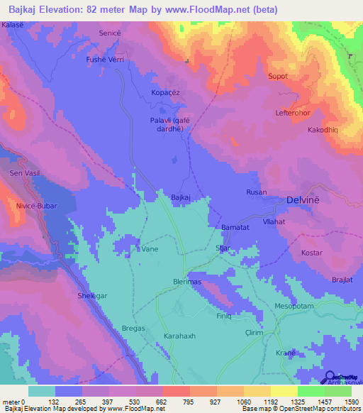 Bajkaj,Albania Elevation Map