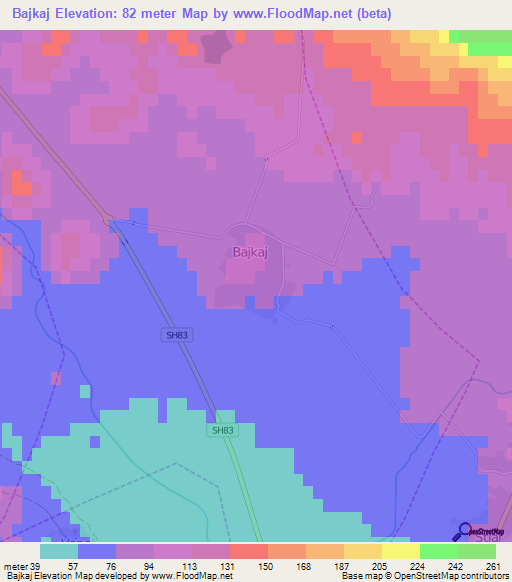 Bajkaj,Albania Elevation Map