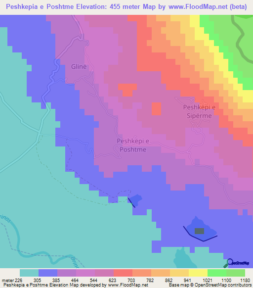 Peshkepia e Poshtme,Albania Elevation Map