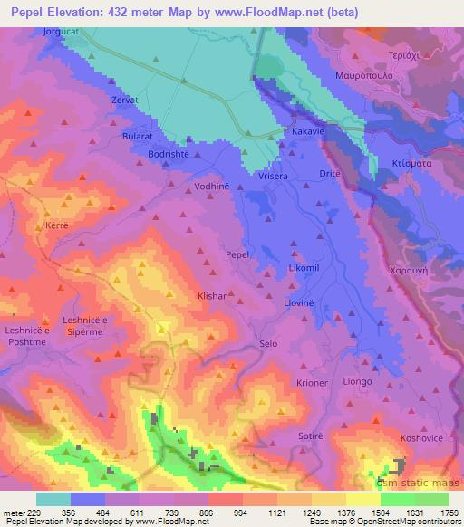 Pepel,Albania Elevation Map