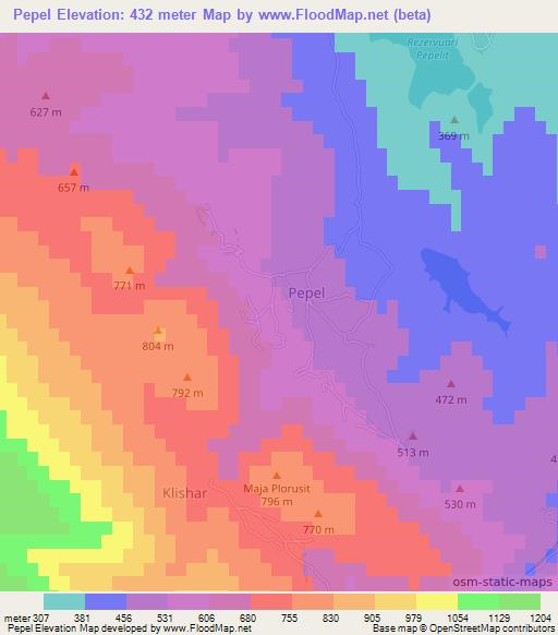 Pepel,Albania Elevation Map