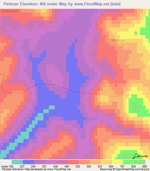 Partizan,Albania Elevation Map