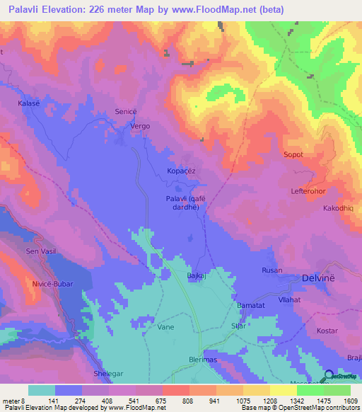 Palavli,Albania Elevation Map