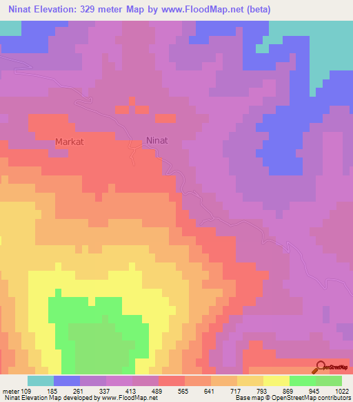 Ninat,Albania Elevation Map