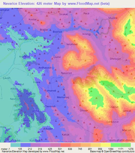 Navarice,Albania Elevation Map