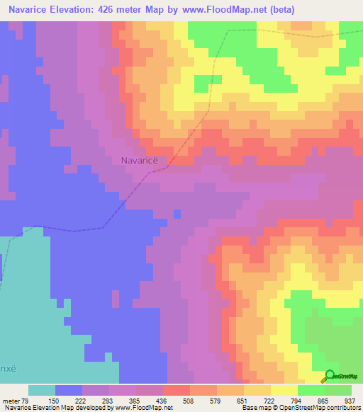 Navarice,Albania Elevation Map