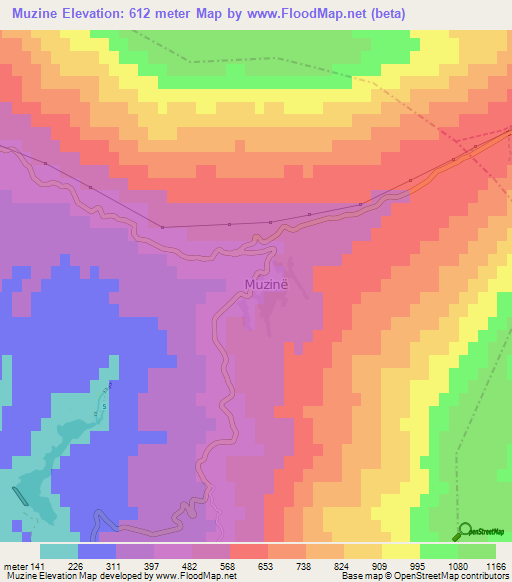 Muzine,Albania Elevation Map