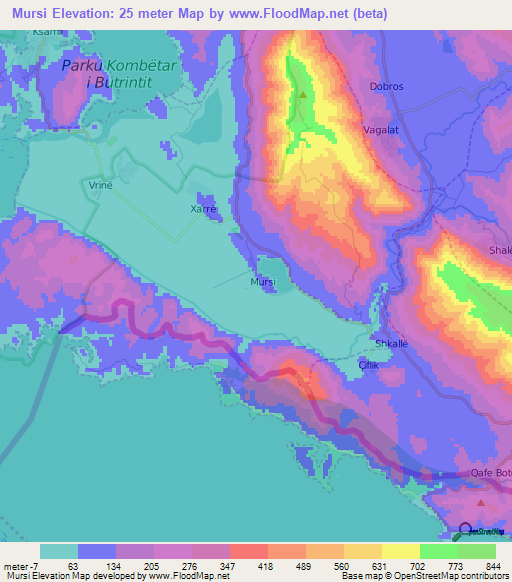 Mursi,Albania Elevation Map