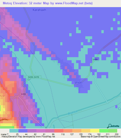 Metoq,Albania Elevation Map