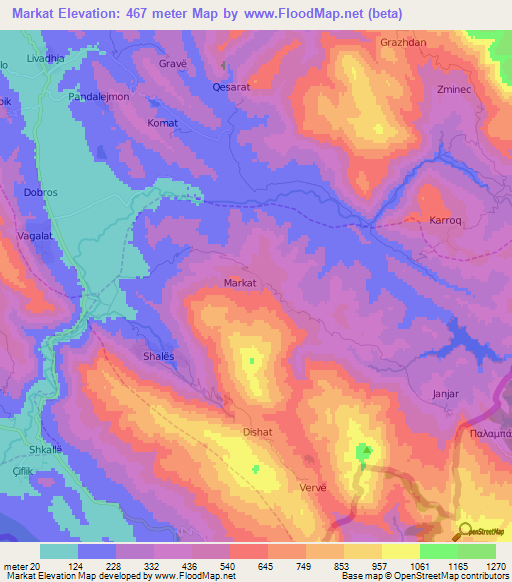 Markat,Albania Elevation Map