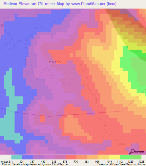 Malican,Albania Elevation Map