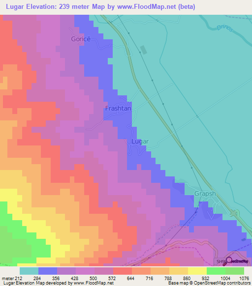 Lugar,Albania Elevation Map