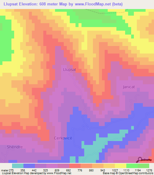 Llupsat,Albania Elevation Map