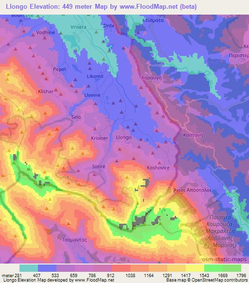 Llongo,Albania Elevation Map