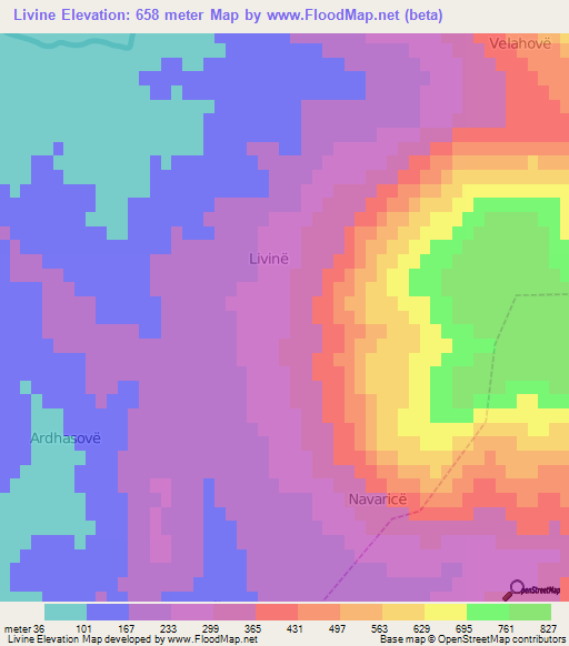 Livine,Albania Elevation Map