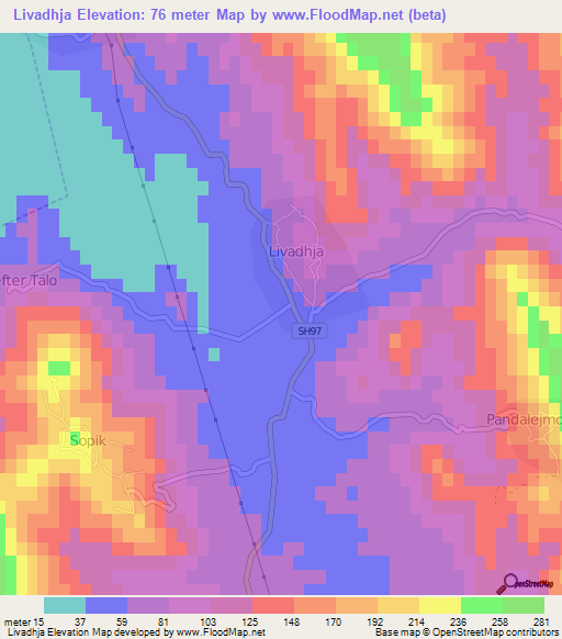 Livadhja,Albania Elevation Map