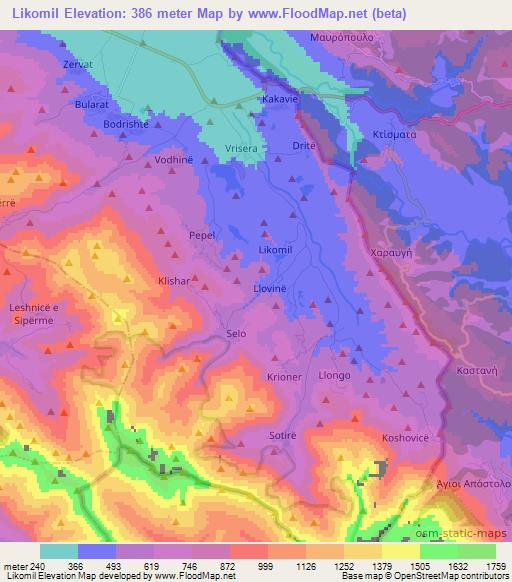 Likomil,Albania Elevation Map