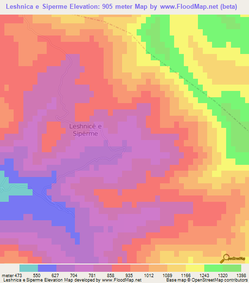 Leshnica e Siperme,Albania Elevation Map