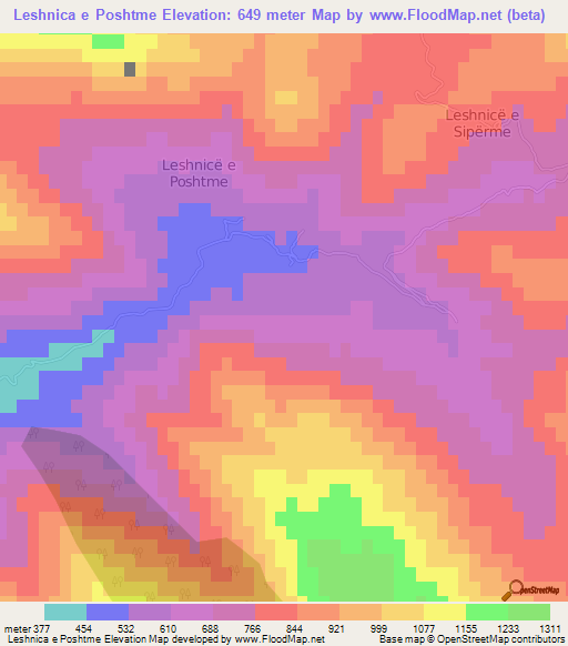 Leshnica e Poshtme,Albania Elevation Map