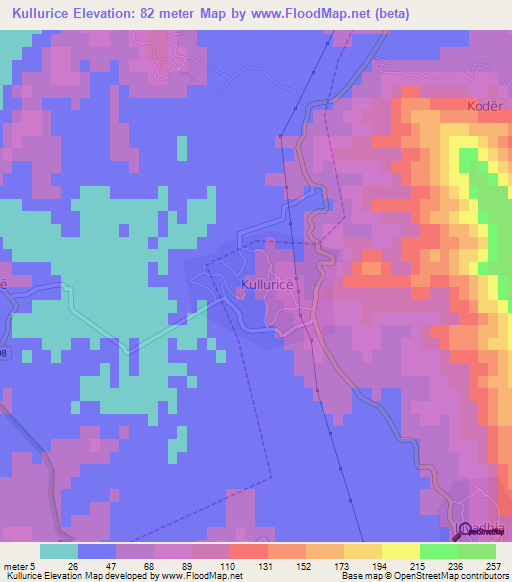 Kullurice,Albania Elevation Map