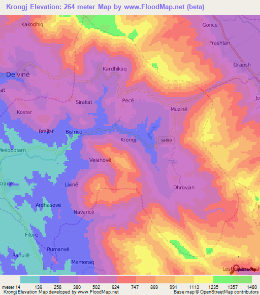 Krongj,Albania Elevation Map