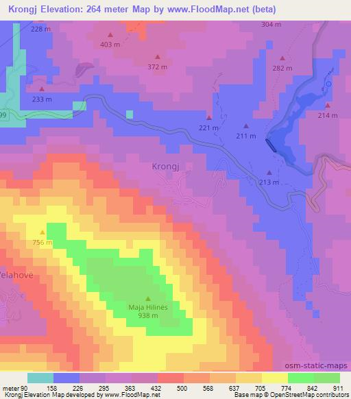 Krongj,Albania Elevation Map