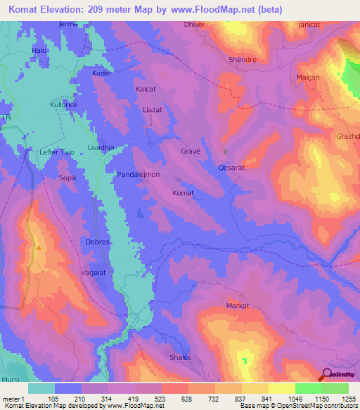 Komat,Albania Elevation Map