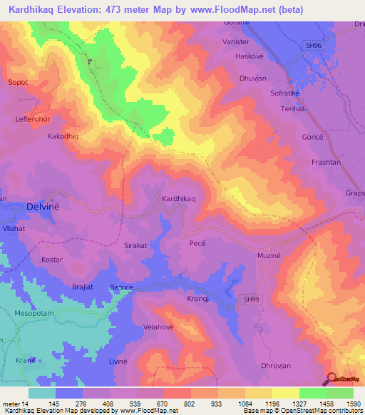 Kardhikaq,Albania Elevation Map