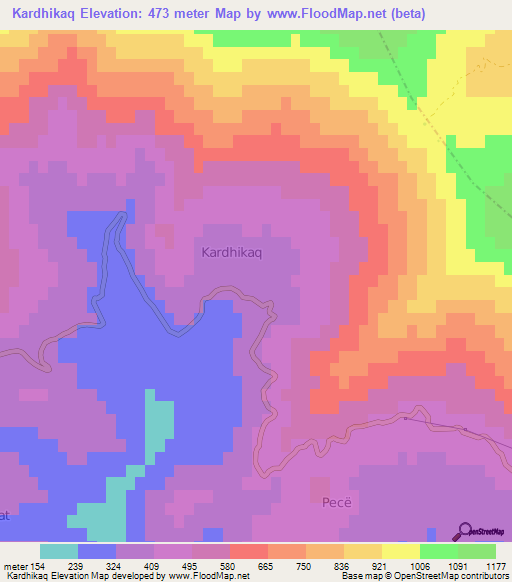 Kardhikaq,Albania Elevation Map