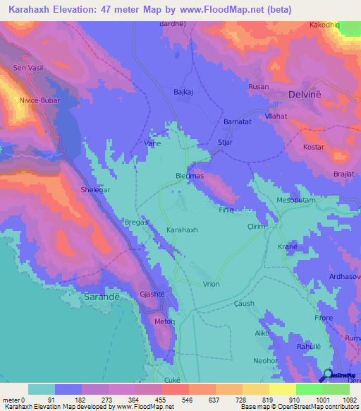 Karahaxh,Albania Elevation Map